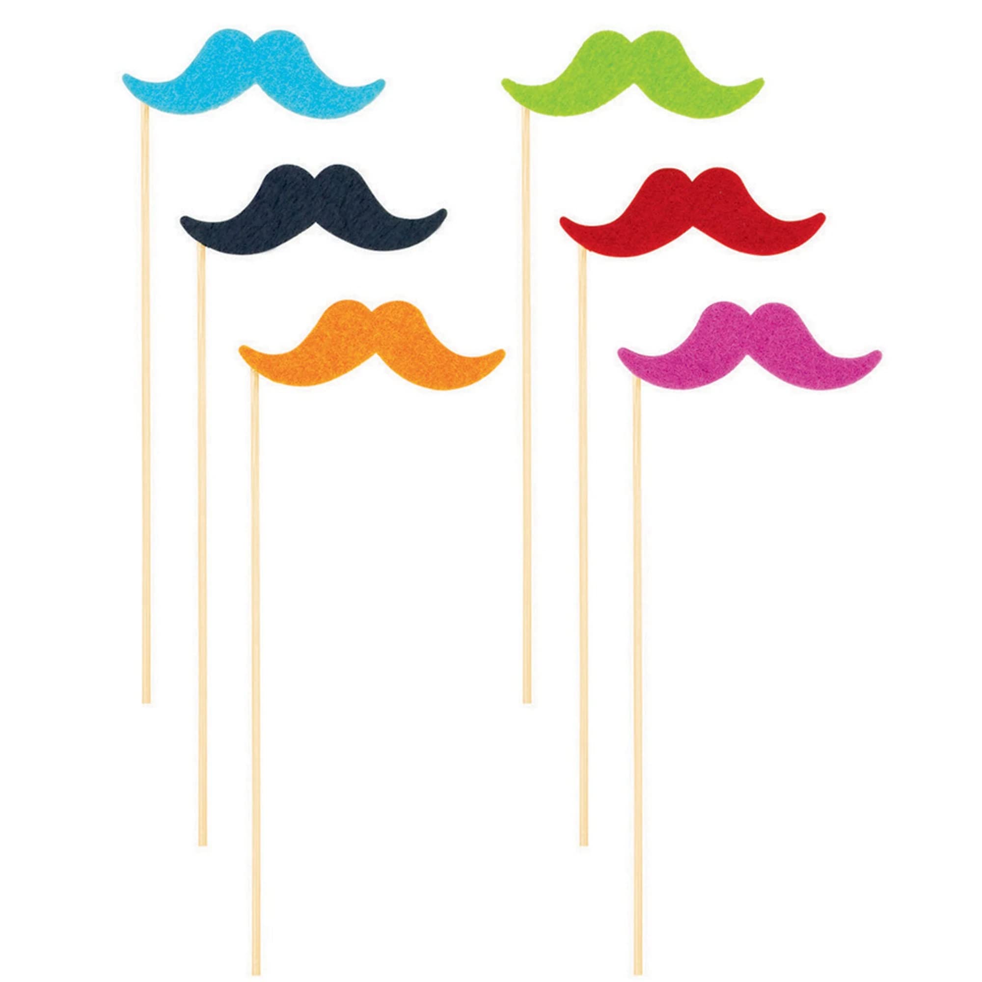 Amscan Multicolor Colorful Moustache On A Stick - 6 Pcs