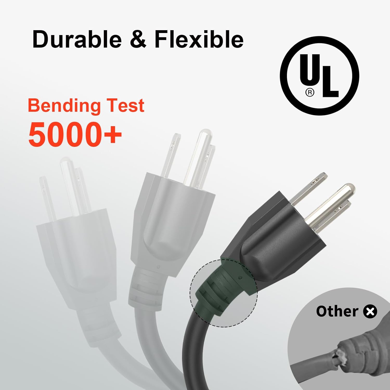 Outdoor Extension Cord Waterproof 50 FT, Black 12/3 SJTW Heavy Duty, Flexible 100% Copper 3 Prong Extension Cord for Lawn, Garage,UL Listed