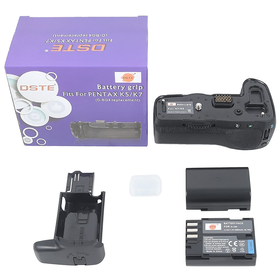 DSTE D-BG4 Impugnatura verticale per batteria + 2PCS D-LI90 batterie compatibili con Pentax K5 K7