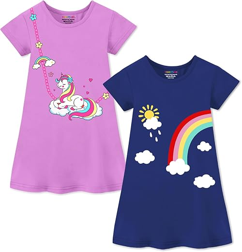Trampoline Girls Midi Dress Combo | Half Sleeve Cotton Dresses with Fun Prints | Soft & Stylish Everyday Outfits for Kids...
