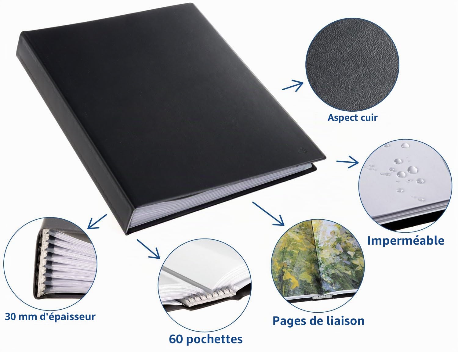 Protège-Documents A4 80 Pochettes Amovibles, Mécanisme Breveté, Noir