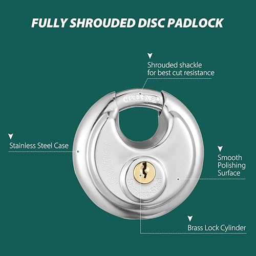 Miniatura 3 de Paquete de 4 candados de disco con llave, cerradura de acero inoxidable con llave, 2-34 pulgadas de ancho, grillete de 38 pulgadas de diámetro,