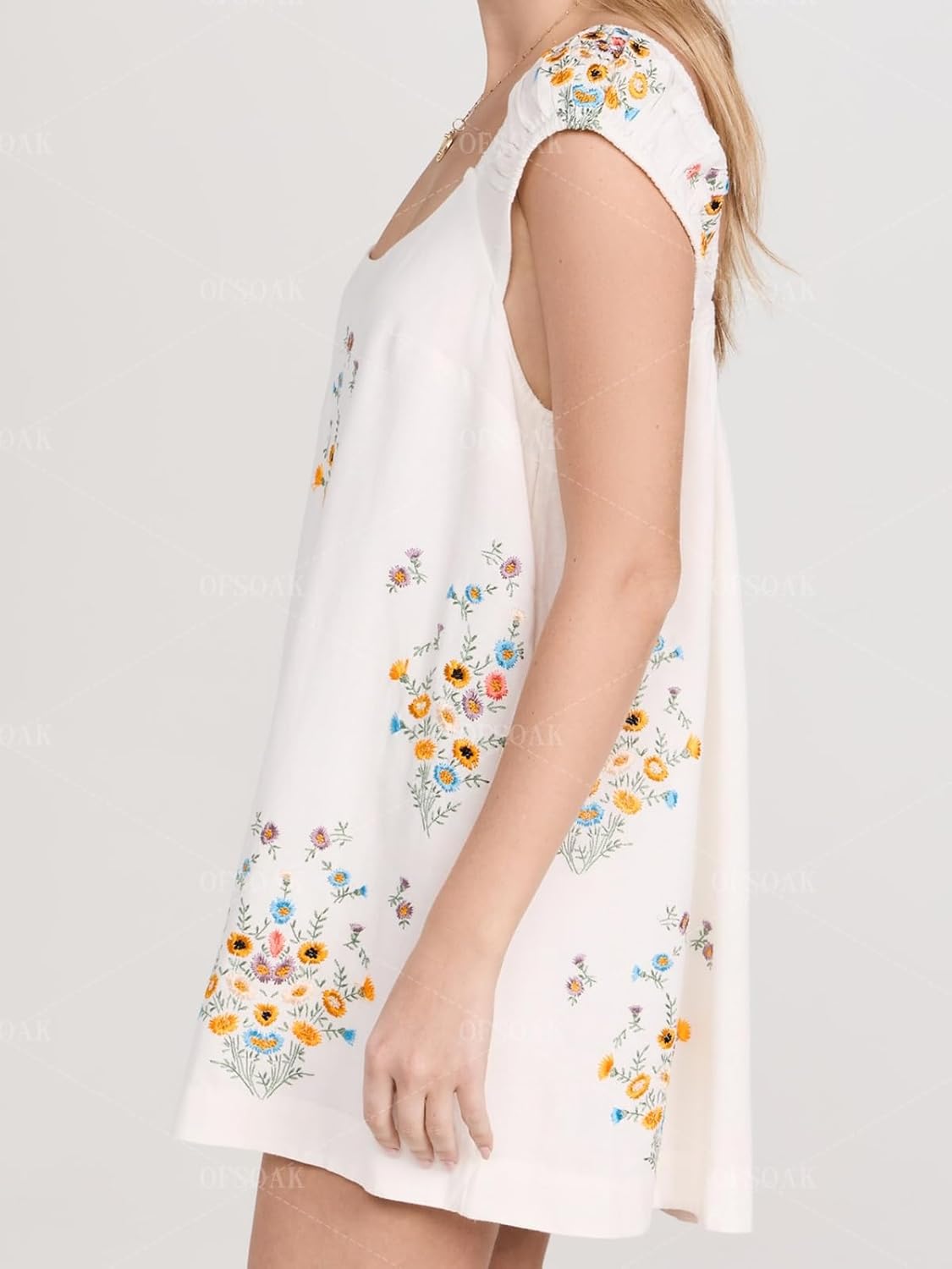 Women Floral Embroidered Linen Short Dress Boho Summer Babydoll Dress Sleeveless Cotton Beach Mini Sundresses - Image 6