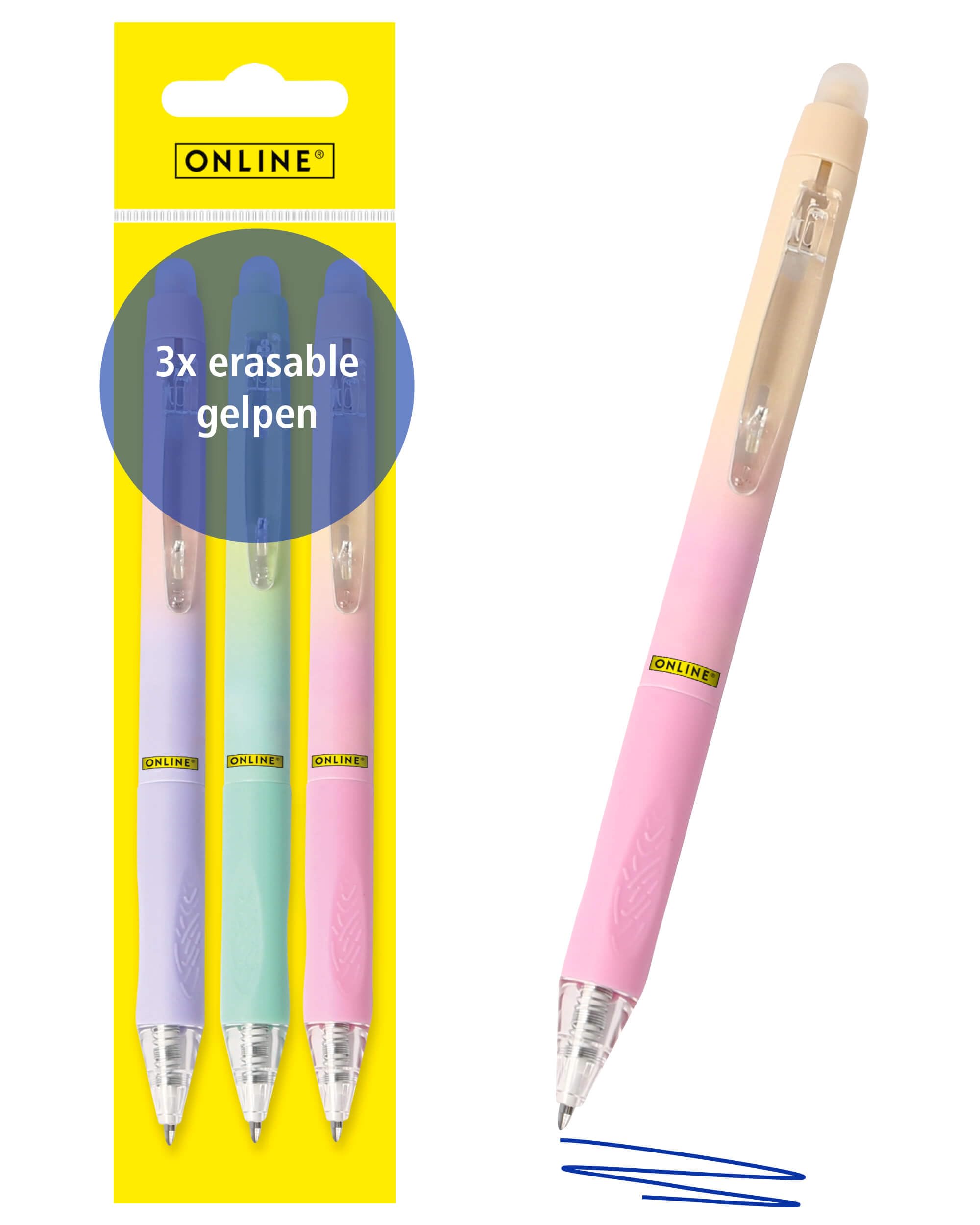 Online magiXX, 3x Fashion Girls Ballpoint Pen I Erasable Blue Gel Pen with a Line Thickness of 0.7 mm I Ballpoint Pen for Learning to Write, Office I Pen Set — image 1