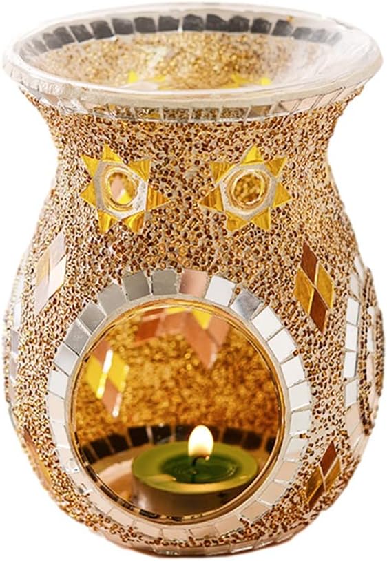 Aromatherapy Candle Holder Stained Glass Essential Oil Burner Retro Table Aroma Lamp Home Table Decoration (Color : E, Size : 10.5 * 5.5 * 14.2cm) (D 10.5 * 5.5 * 14.2cm)
