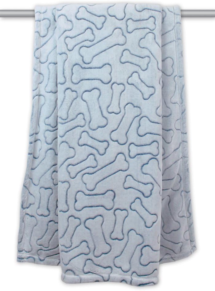 Bone Dry Embossed Bone Print Pet Blanket, Blue
