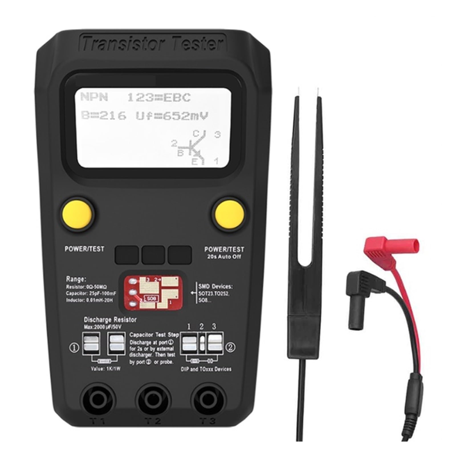 Tester For Transistor Digitale Multimetro Componenti SMD Diodo Triodo Capacità Induttanza Resistenza Lcr Meter Accurato Analisi Rilevamento Completa(ESR02PRO-Test clip)