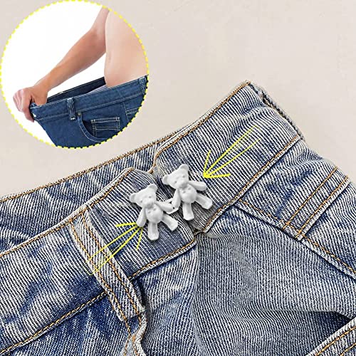 Image of 2pcs Cute Bear Button Pins for Jeans Adjustable Teddy Bear Button Pins Waist Buckle for Loose Jeans Pants, Detachable Buttons for Jeans Waist Buckle No Need Sewing Waist Tightener Clip (Bear White)