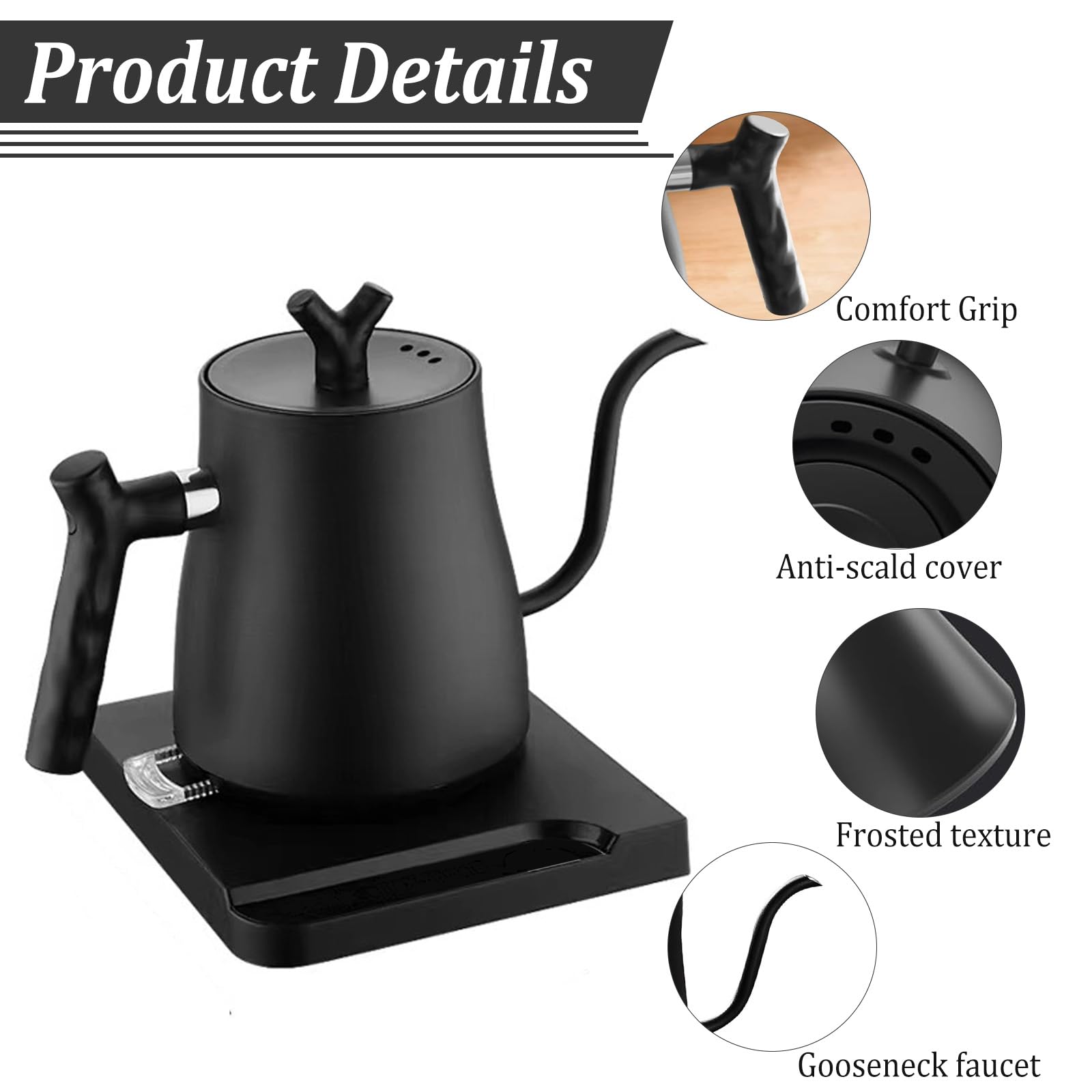 Gooseneck Kettle Bollitore Per Caffè A Collo Di Cigno, 1,2 L, In Acciaio Inossidabile Per Te 94704882 Bollitore Latte Elettrico - 2