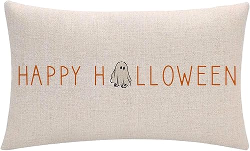 Miniatura 9 de Paquete de 2 fundas de almohada de Halloween naranja fantasma calabaza truco o trato rectangularfunda de cojín de cintura para Halloween,