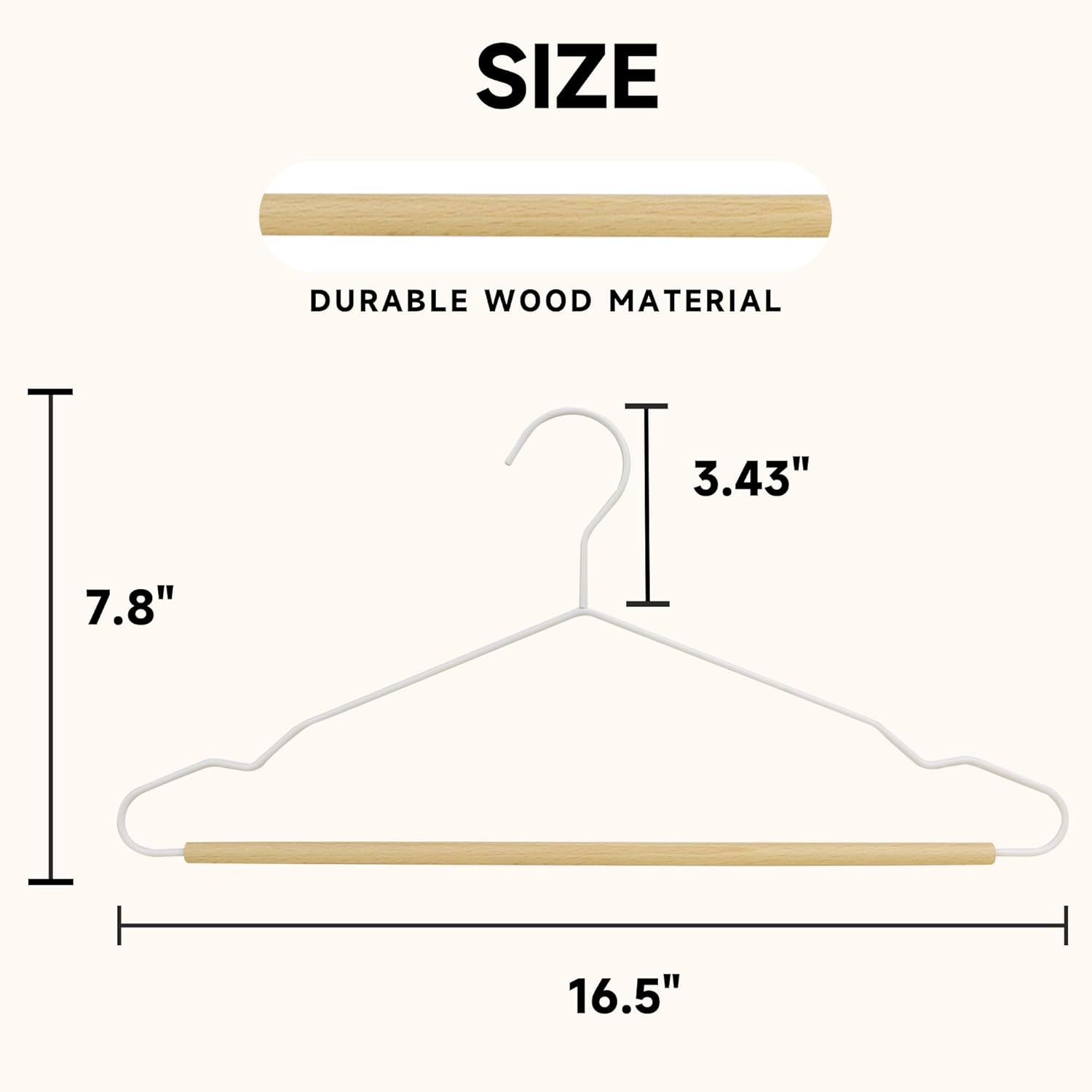 Wire Hangers with Wood Pants Bar, 24-Pack Metal Hangers with Smooth Beech Wooden Bar for Dresses, Pants, Sweaters, Jackets, and Heavy Clothes (White)
