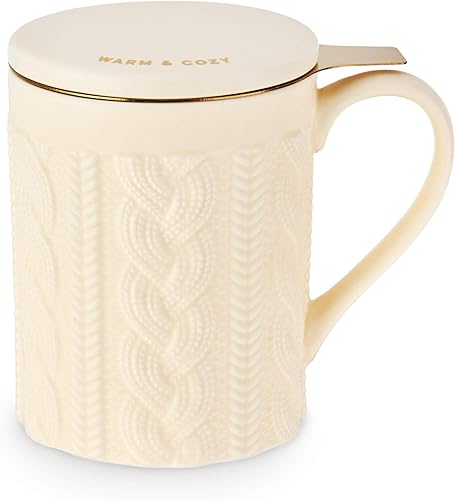 Miniatura 6 de Pinky Up Annette - Taza de té de cerámica e infusor de té de hojas sueltas, accesorios de té de hojas de Loos, taza de té, diseño de punto, 12 onzas