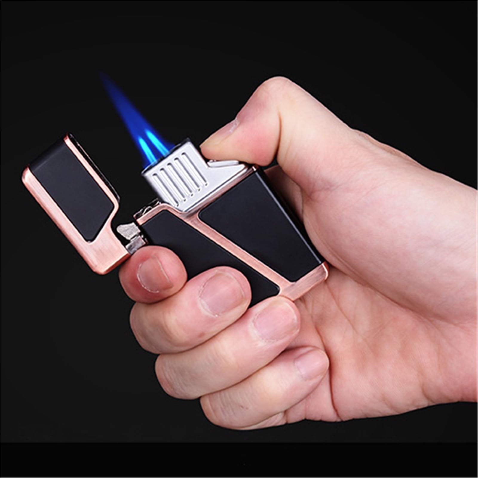 Encendedor de metal, resistente al viento, doble llama, tamaño de llama ajustable, recargable y reutilizable, ideal para barbacoa, velas, actividades al aire libre, camping