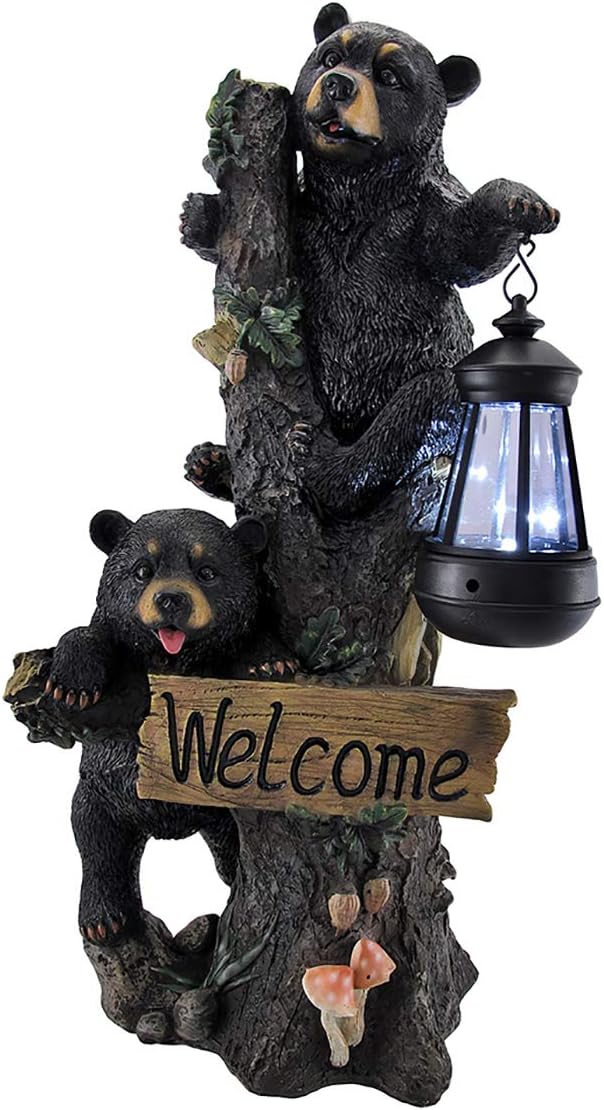 Buy DWK Twin Bears Climbing a Tree Outdoor Home Porch Sign and Solar LED Light Lamp Front