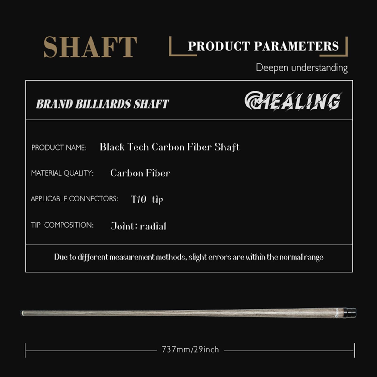 OKHEALING 100% Carbon Fiber Black Technology Shaft of Pool Cue Front Part for Billiard Play/Break/Snooker Cue Shaft with Foam- 737 mm,745mm,765mm (Radial Pin, 12.5 * 21.3 * 736.6)