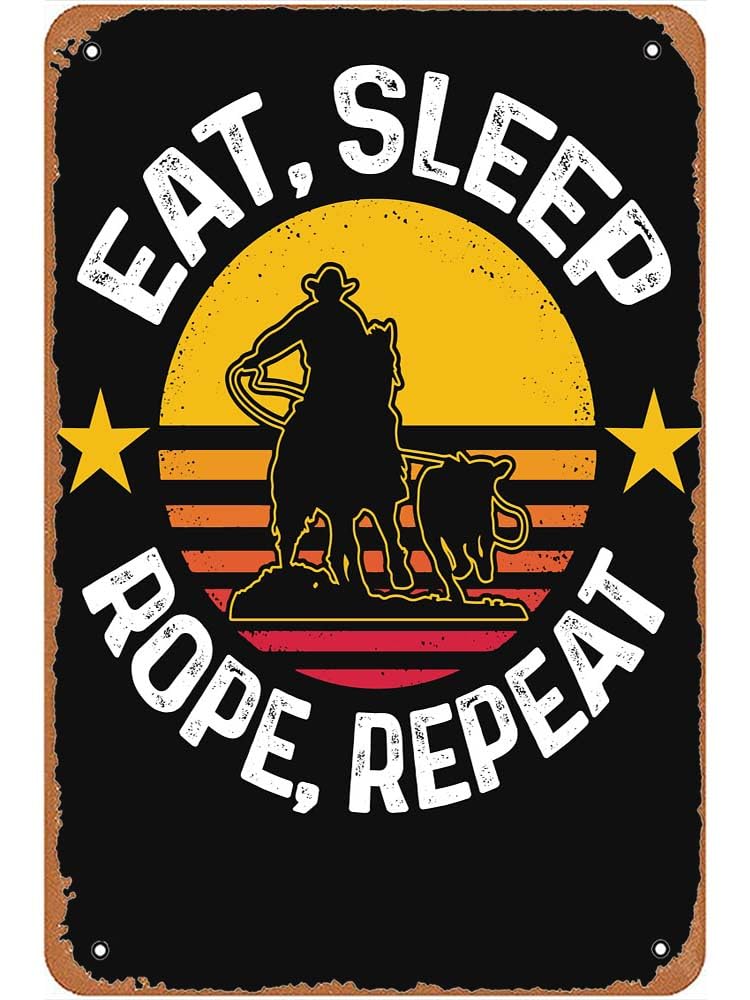Kwqdozf As Pic 8X12 Inch Metal Sign Featuring Funny Rodeo Cowboy Cowgirl Roping Tin Sign D