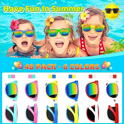 24 Packs Kids Sunglasses Bulk, Neon Sunglasses with UV400 Protection for Kids Boys Girls Age 3-8, Party Favors for Summer Beach Pool Party Birthday4