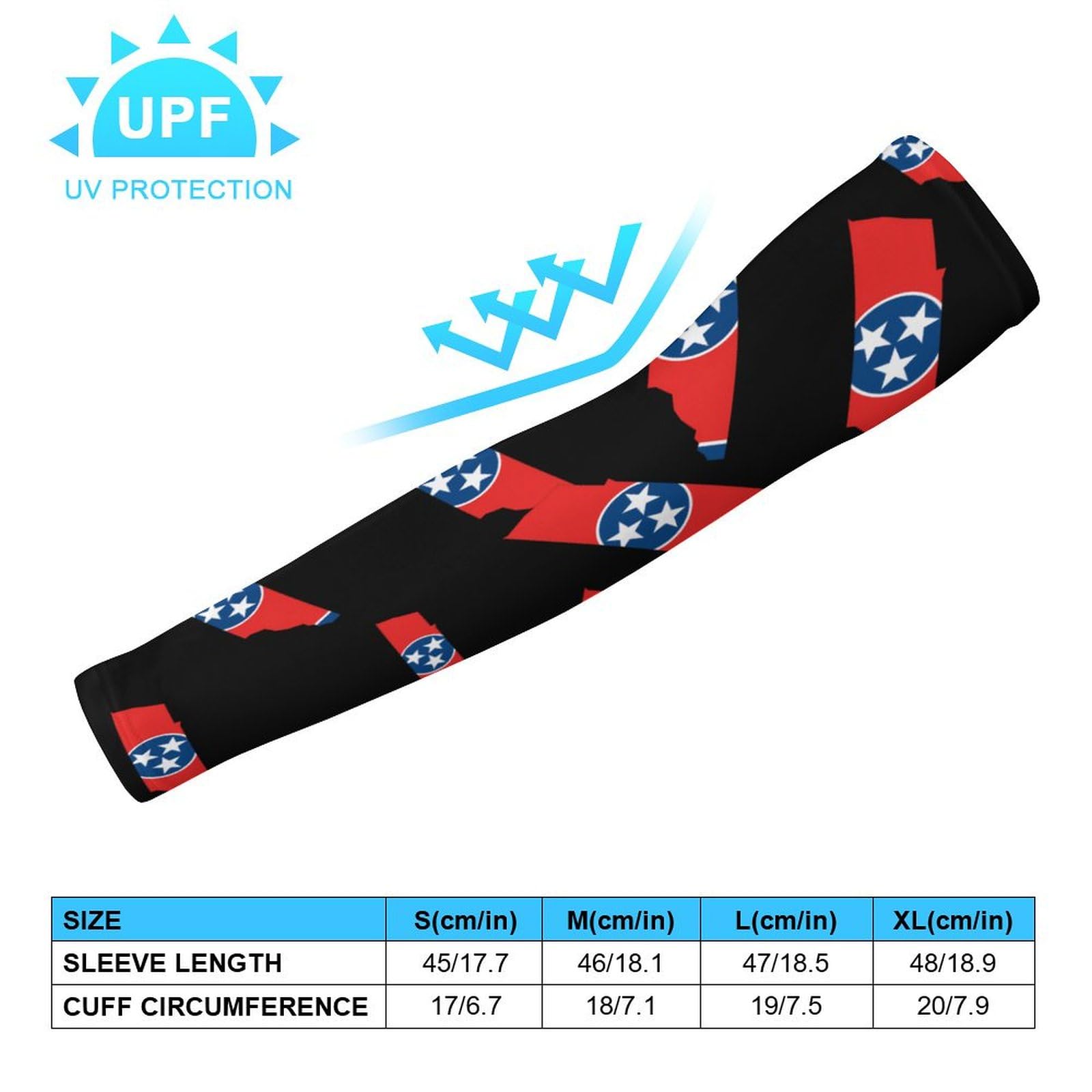 Tennessee State Map Flag Ice Silk Arm Sleeves Cooling Sun Protection Arm Sleeve for Men Women M