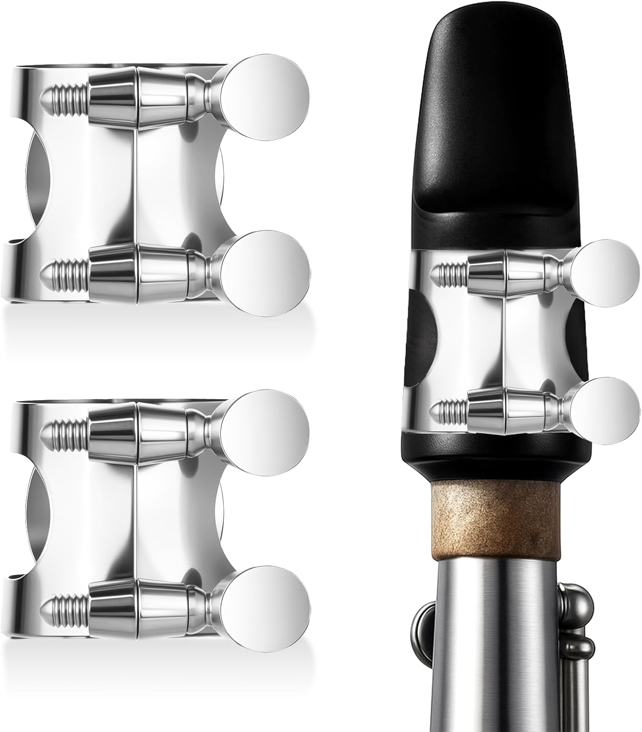 2 Pack Silver Clarinet Ligature B Flat with Adjustable Screws, Silver Bb Clarinet Mouthpiece Ligature, Bb Accessory Ligatures Mouthpiece Ligatures for Clarinets Mouthpieces Woodwinds Instrument
