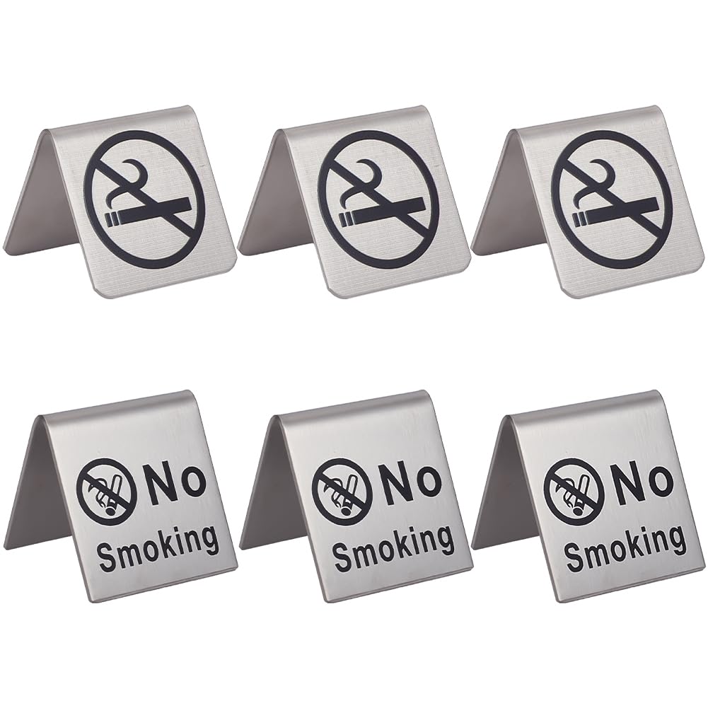 craspire 6 pcs 2 Style Non-Fumeur Panneau de Table en Acier Inoxydable Métal Avertissement Réservation Logo Panneaux D'Affichage pour la Maison Cartes de Visite Hôtels Bureaux Restaurant