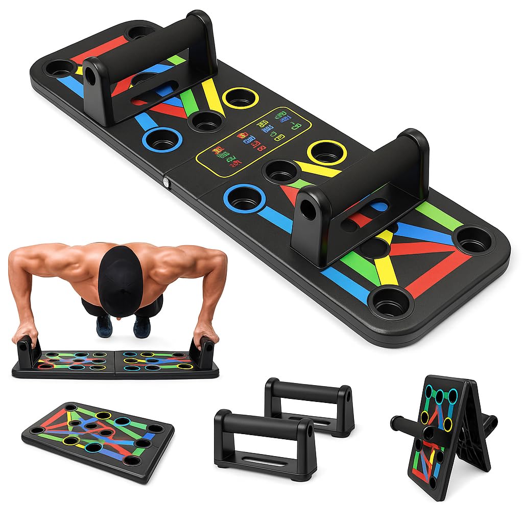 ALYV 15-in-1 Smart Push-Up Board – Foldable, Ergonomic, Color-Coded Chest Workout System with Anti-Slip Handles for Exercises | Full Body Strength Training for Men & Women | Home Gym Equipment