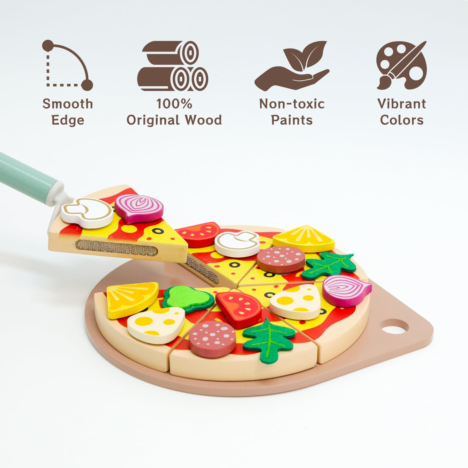Set di pizza in legno per alimenti – cucina per bambini accessori per la cucina dei giochi in legno – accessori per la cucina dei bambini, giocattolo educativo di ruolo, regalo per bambini