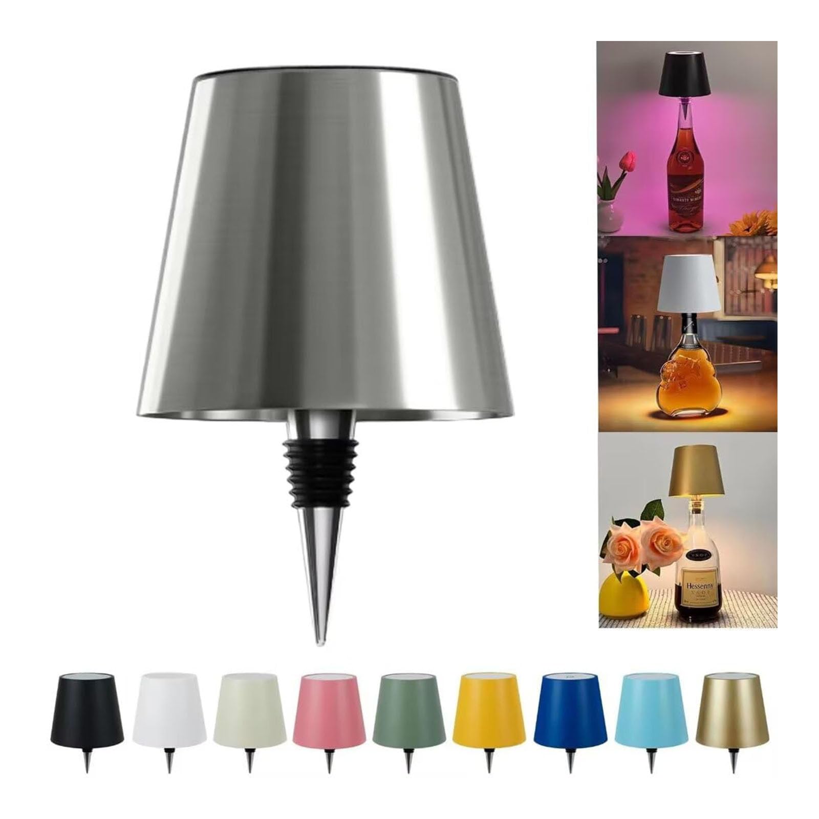 Jorcedi Silver Plating Wireless Bottle Lamp - Rechargeable Bottle Lights Usb Rechargeable Bottle Lamp Kit, Led Bottle Lamp Wine Bottle Lamp Touch Dimmable Lamp For Bottle (,Rgb)