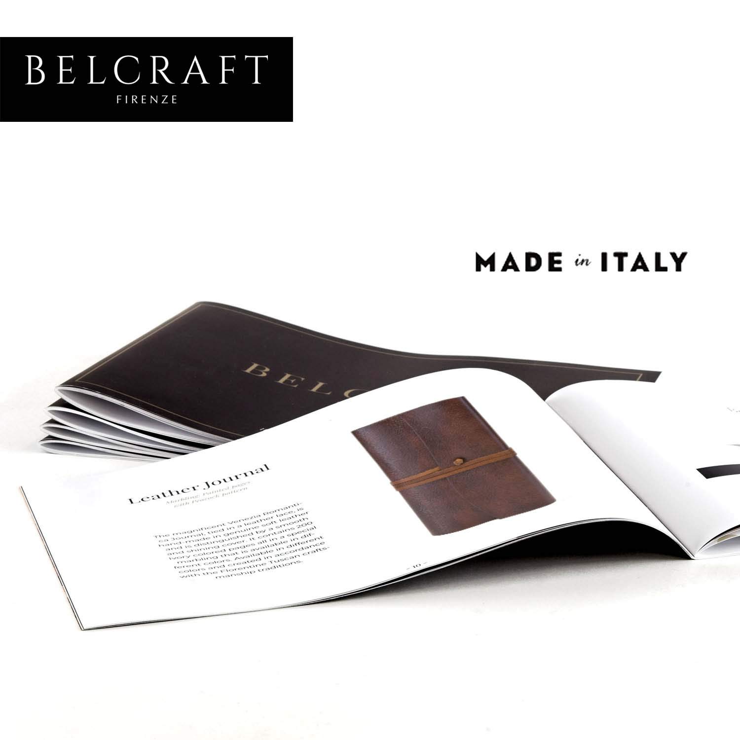 BELCRAFT Tivoli Liscio A4 großes Notizbuch aus recyceltem Leder, Handgearbeitet in klassischem Italienischem Stil, Geschenkschachtel inklusive, Tagebuch A4 (21x30 cm) Braun
