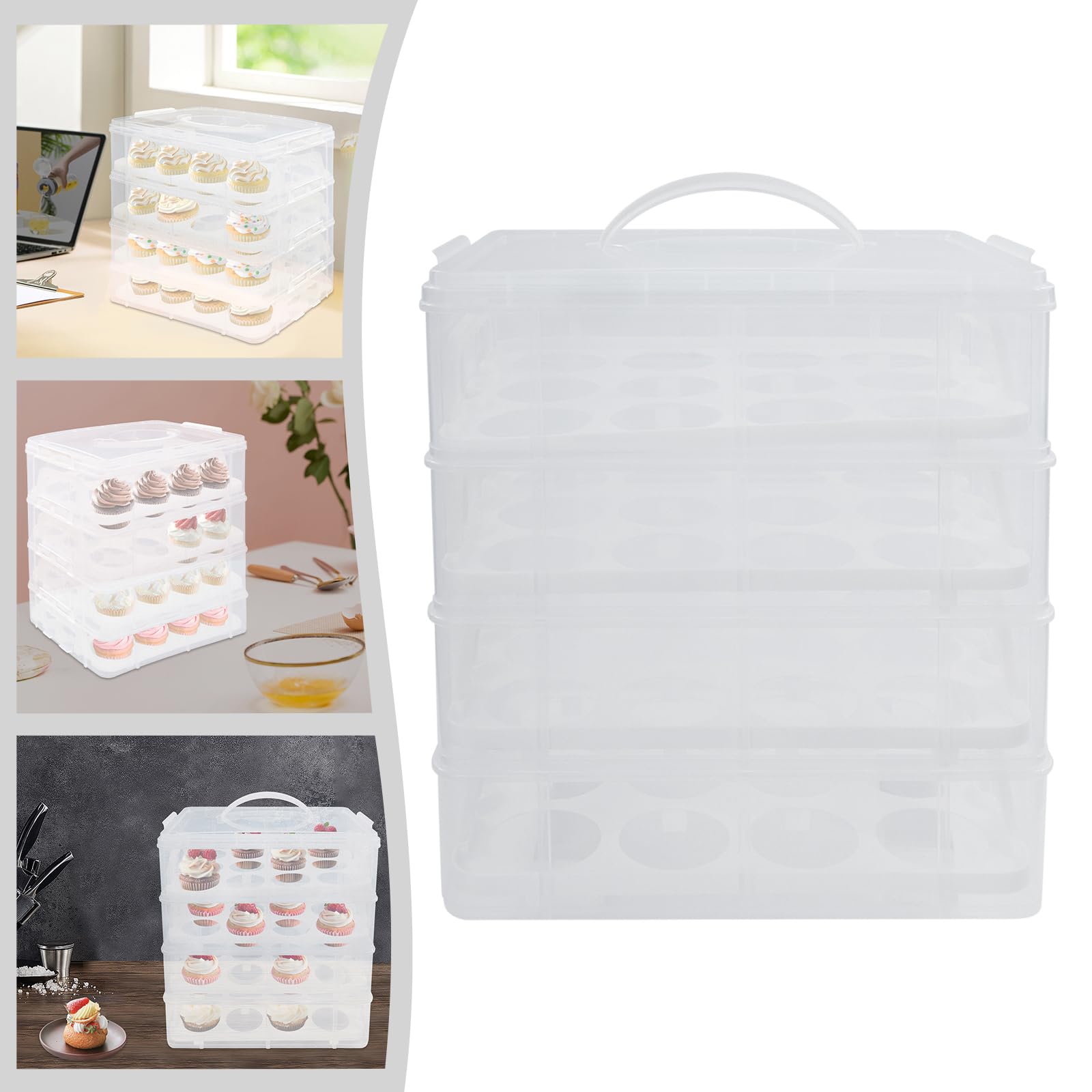 Boîte de transport pour cupcakes - 48 cupcakes - 4 étages - Amovible - Avec poignée de transport - Pour le stockage des desserts - 35 x 25 x 39 cm