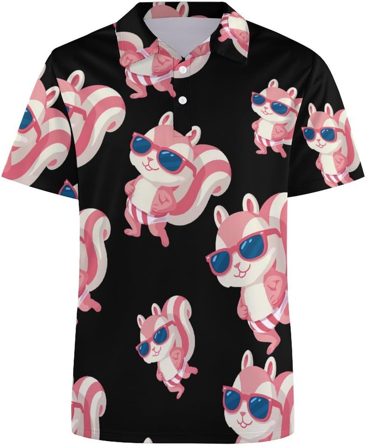 Squirrel Swimming Trunks Pinkcolor Men's Polo Golf Shirts Collared T-Shirt | short sleeve,three button,quick dry,machine washable,summer tee top
