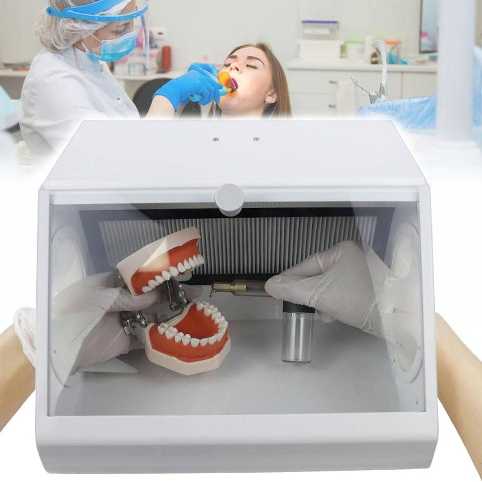 Caja Polvo para Laboratorio Dental con Filtros,Cabina de Arenado de sobremesa,Cajas de recolección de Polvo,para esmerilar, Grabar, pulir, taladrar y Cortar