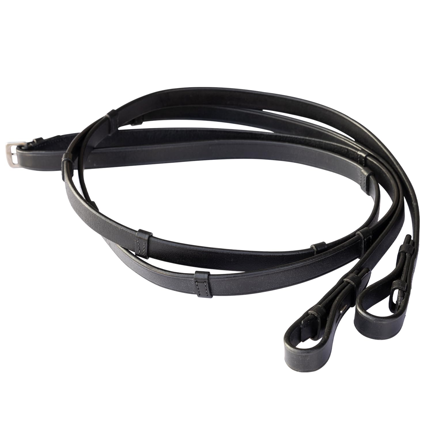 Grewal Equestrian Plain Flat Leather Reins (Black, Oversize)