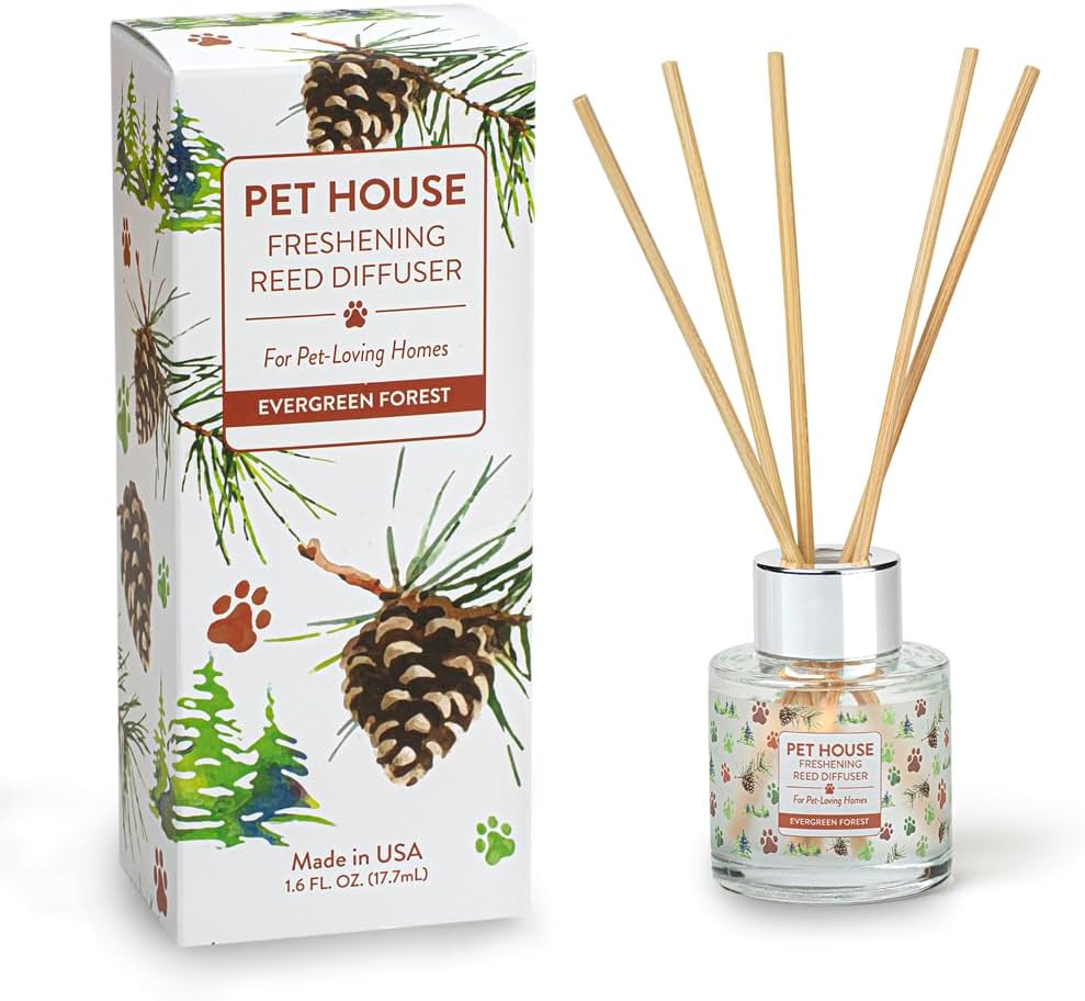 Pet House Evergreen Forest Reed Diffuser with Bamboo Sticks, Long Lasting Pet Air Freshener - Scented Oil Diffuser for Home