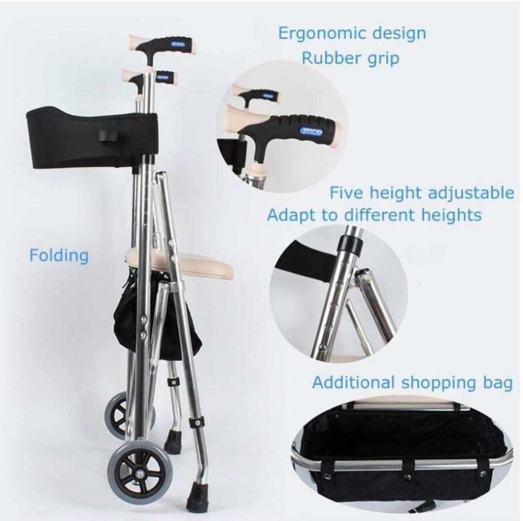 Chodzik dla seniorów Rollator Aluminiowy chodzik z kółkami Lekki składany chodzik na zakupy z dużym koszem do przechowywania i miękkim siedziskiem little surprise