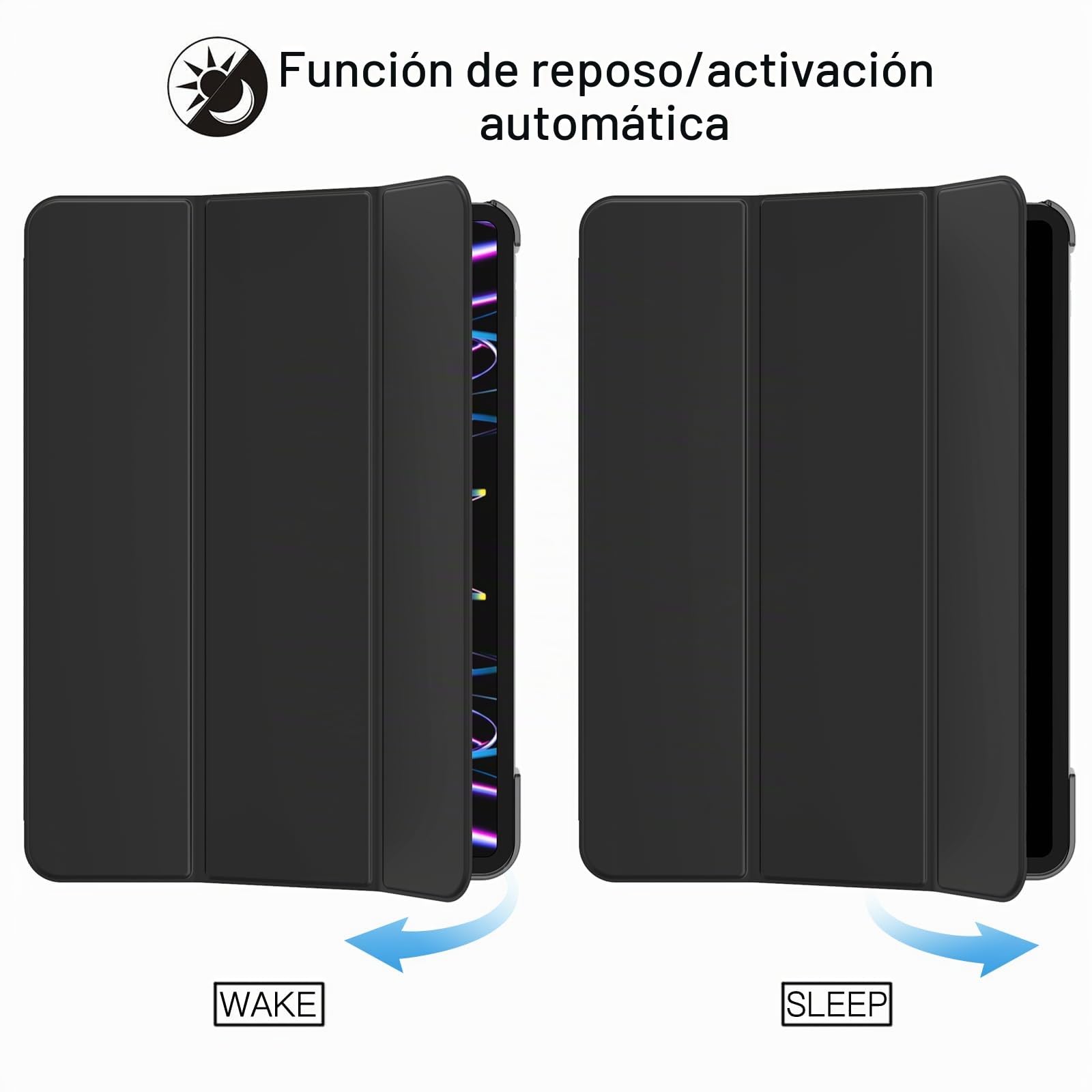 JETech Funda Solo para iPad Pro 11 Pulgadas, 2022/2021/2020/2018 Modelo, Apoyar la Función de Carga del Pencil, Smart Cover Auto-Sueño/Estela (Negro)