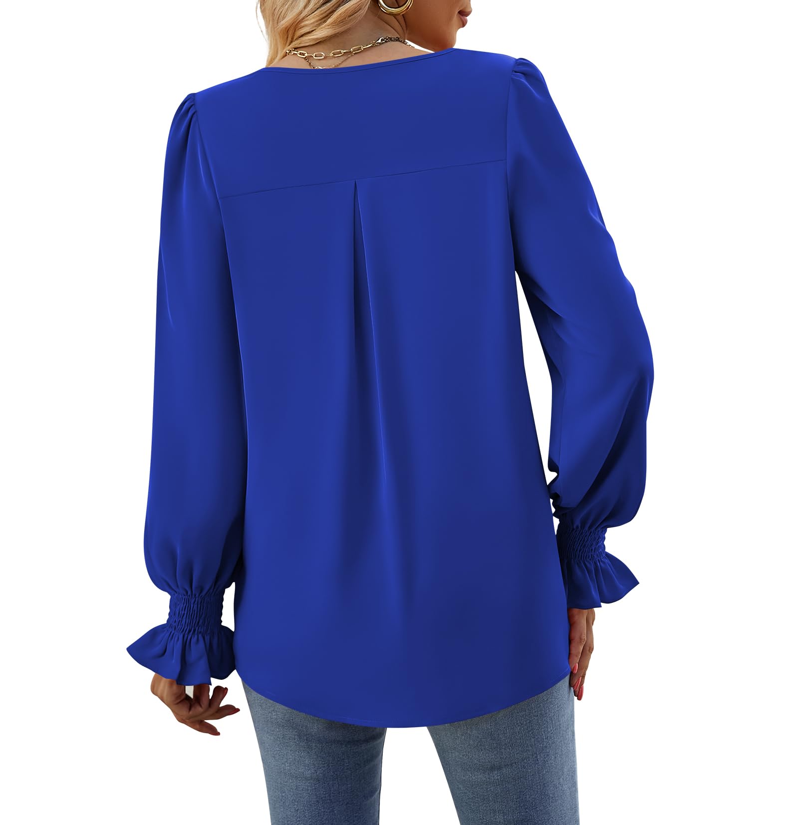 Funlingo Women's 2025 Long Sleeve Tops Dressy Casual V Neck Tunic Shirts Loose Chiffon Work Blouse