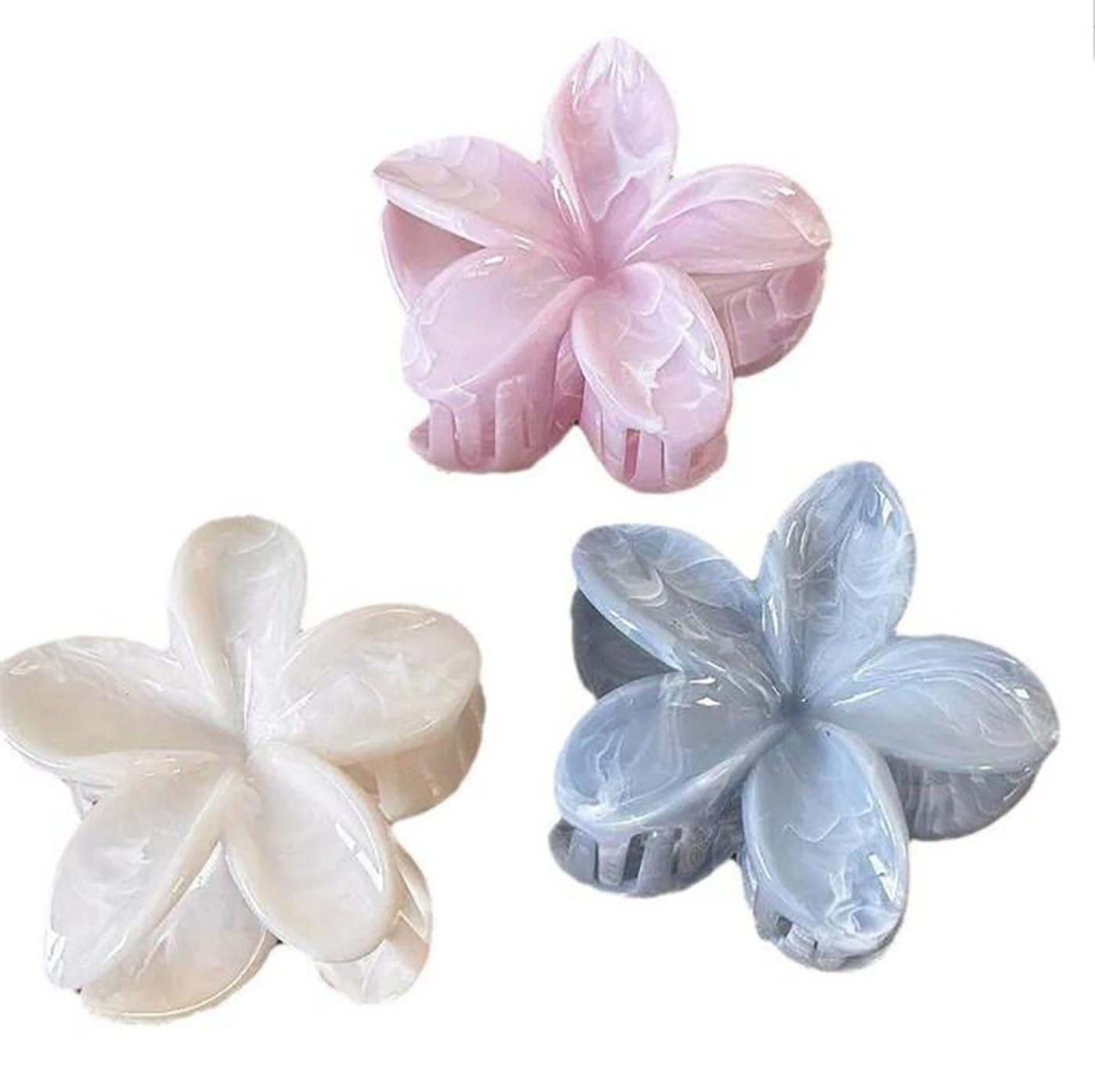 Suoirblss 12 PCS Hawaiian Flower Hair Clips Flower Hair Claw Clips for Women Plumeria Leopard-prints Claw Clips for Thick Thin Hair Accessories (White+Blue+Pink)