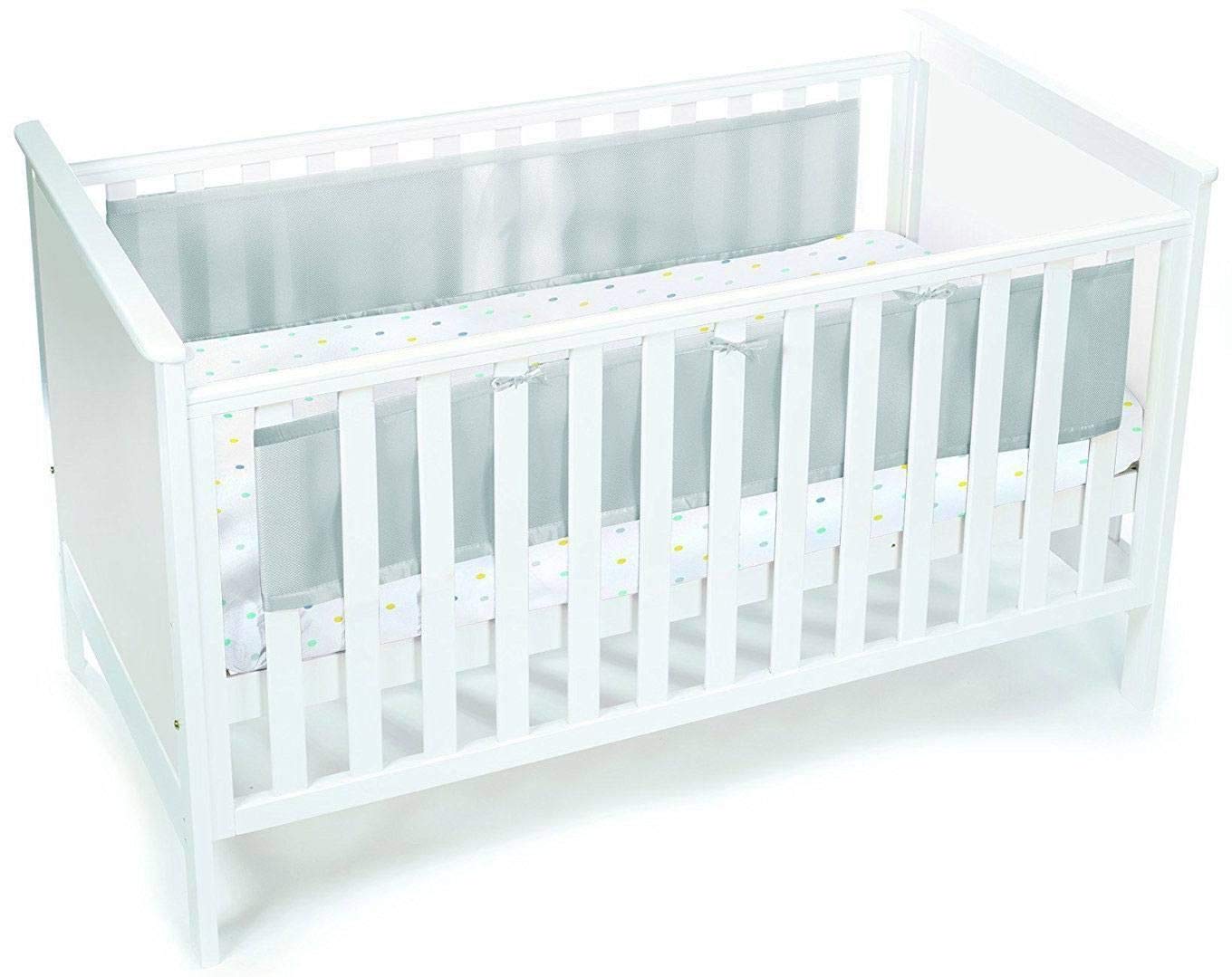BreathableBaby Breathable Mesh Cot Liner — Classic Collection — Grey — Fits Solid End Cots — Anti-Bumper