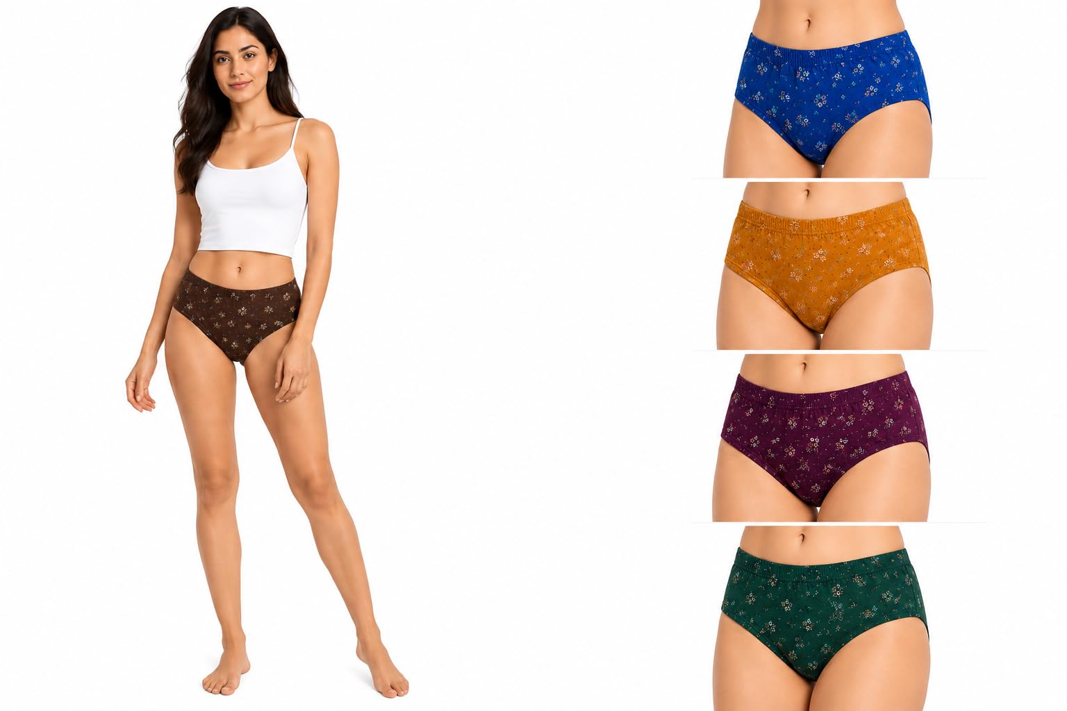 Essentials Women's 100% Cotton Panties Pack of 5 | Full Coverage Mid Rise Hipster Briefs | Soft Breathable Innerwear | Skin Friendly Everyday Wear | Multicolor Printed Panty Combo-image-1