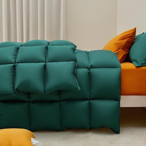 Edredón de plumas tamaño King, lujoso relleno de edredón verde para todas las estaciones, tela ultrasuave a prueba de plumón, edredón acolchado