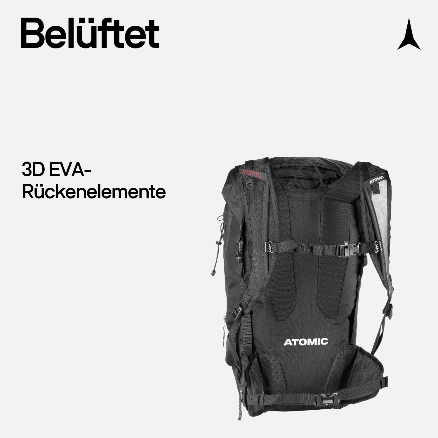 ATOMIC Backland 30+ Black/Black I leichter Skitouren-Rucksack mit Rolltop-Verschluss I alpiner Wanderrucksack mit mehr als 30L Stauraum I robuster & vielseitiger Ski-Rucksack mit Hüftgurt
