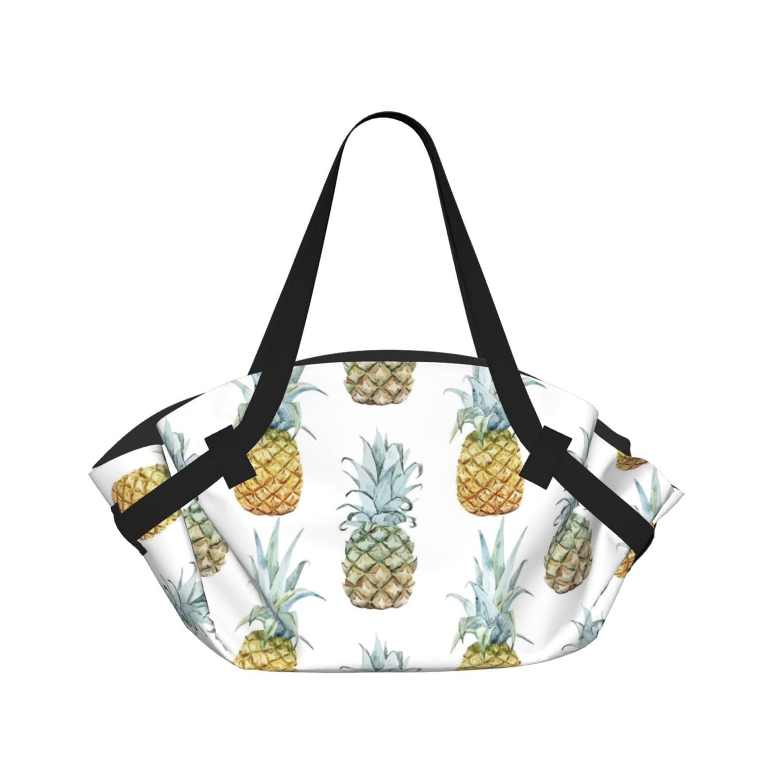 Fashion Pineapples Printed Foldable Round Picnic Blanket Converts to Carry Bag, 37in Mat for Camping Date Night