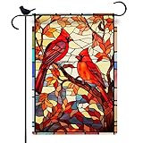 Lifesmells Cardinal Fall Garden Flag Glass Style Red Maple Leaf Garden Flag Vertical Double Sided Rustic Farmland Burlap Yard Lawn Outdoor Decor Flag 12.5 x 18 Inch Gift For Religious Believer