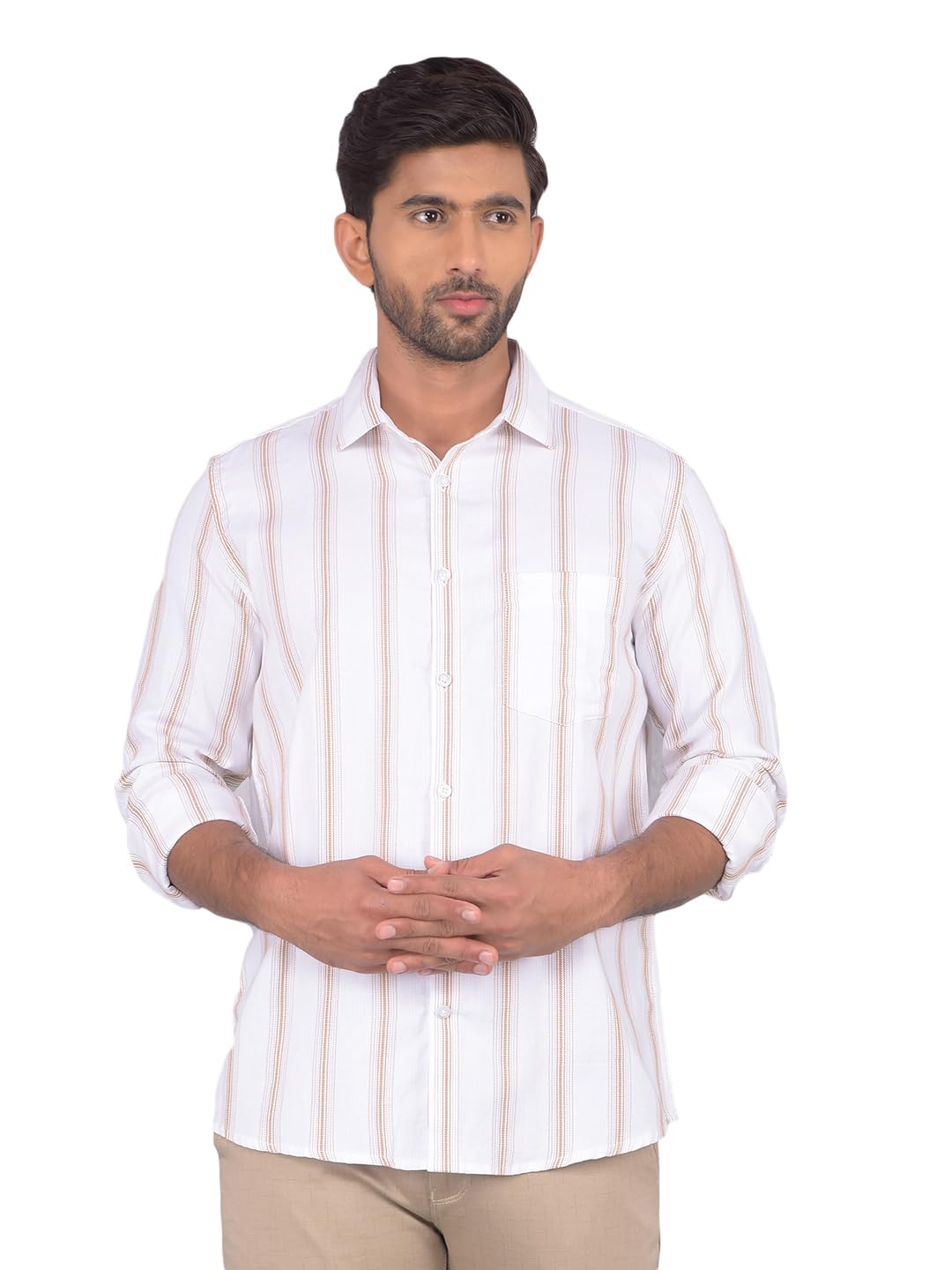 Crimsoune Club Men's White Vertical Stripes 100% Cotton Shirt-picture-12