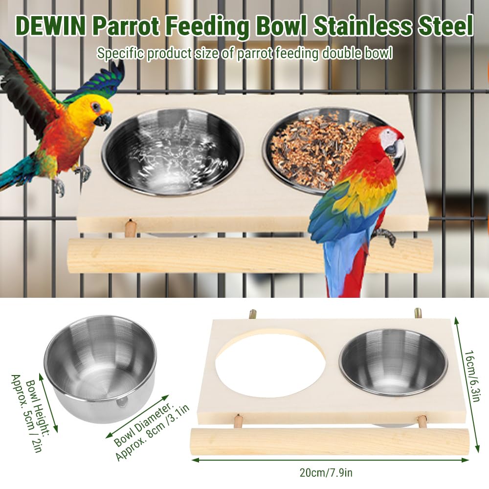 DEWIN Bird Feeding Bowl for Cage,Stainless Steel Parrot Feeding Bowl Parrot Water Feeder with Stand for Pet Birds Parakeet Conure Cockatiels Finches Silver 6.3x7.9in (Double Bowl) - Image 4