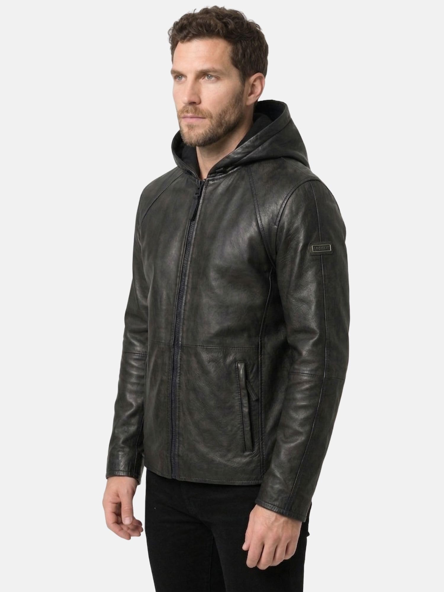 Tazzio Herren Lederjacke Regular Fit - mit Kapuze, Reißverschluss, Teilungsnähte, A805