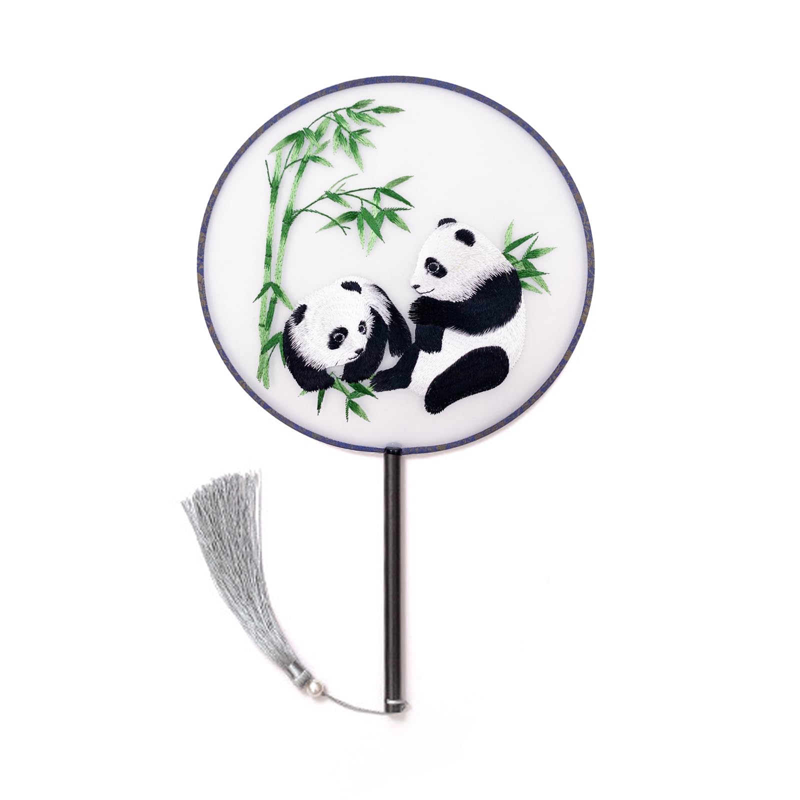 Handfächer im Chinesischen Stil mit Panda Stickerei, Chinesischer Retrostil Fächer, Handfäche, Wird zum Kombinieren von Hanfu, zum Fotografieren und zum Abkühlen Verwendet