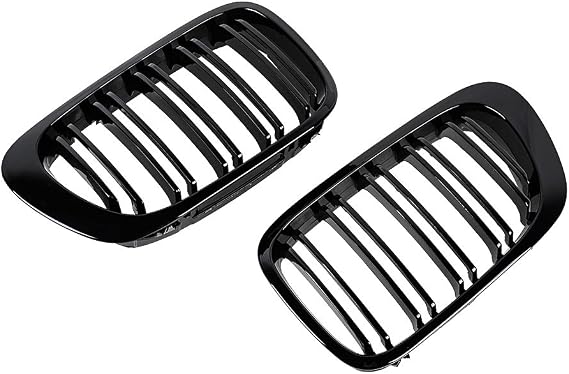 Compatible with 1999-2002 E46 3 series Coupe Cabriolet Pre-facelift (Dual Slats) 2pcs LH RH Glossy Black Front Hood Upper Kidney Grille Grill
