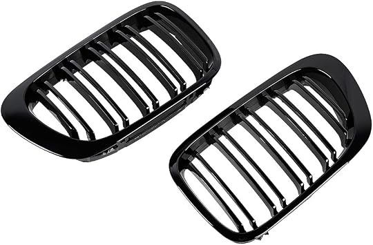 Compatible with 1999-2002 E46 3 series Coupe Cabriolet Pre-facelift (Dual Slats) 2pcs LH RH Glossy Black Front Hood Upper Kidney Grille Grill