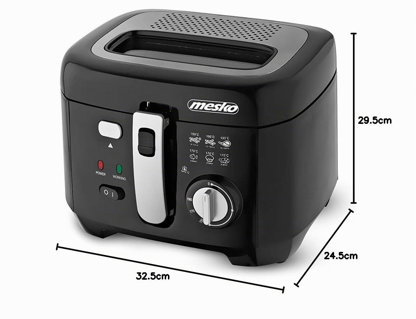 Mesko MS4908 Friggitrice ad Olio Elettrica, 2,5 Litri, Temperatura Regolabile, Secchio Antiaderente Rimovibile, Coperchio con Filtro Antiodore e Finestra, Facile da Pulire, 1800W, Nero